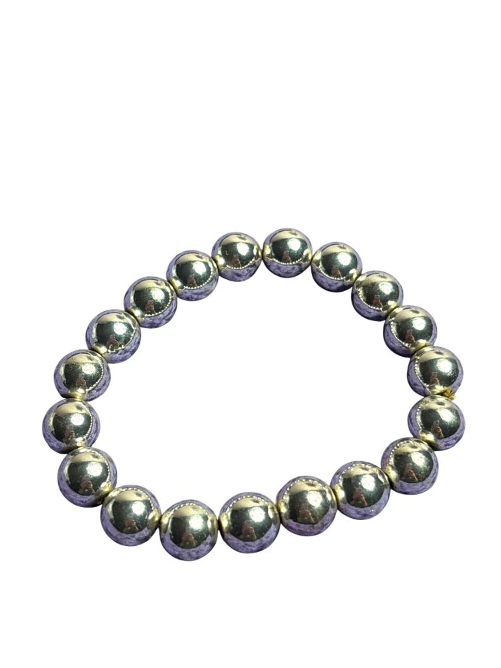 Silvertone Beaded Stretchy Bracelet 6.25 inches Unstretched